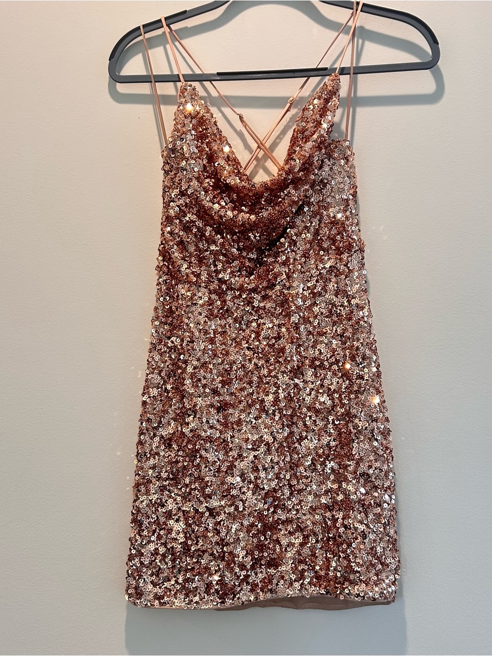 Miss Avenue Sequin Cowl Neck Mini Dress Rose Gold Bronze size Small